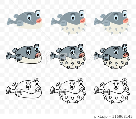 Cute fugu fish cartoon character, graphic design. Animal, blowfish, puffer, underwater and nature, vector design and illustration Cute fugu fish cartoon character, graphic design. Animal, blowfish, puffer, underwater and nature, vector design and illustration 116968143
