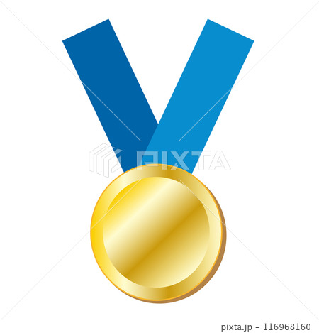 青いリボンのついた金メダルのイラスト 116968160