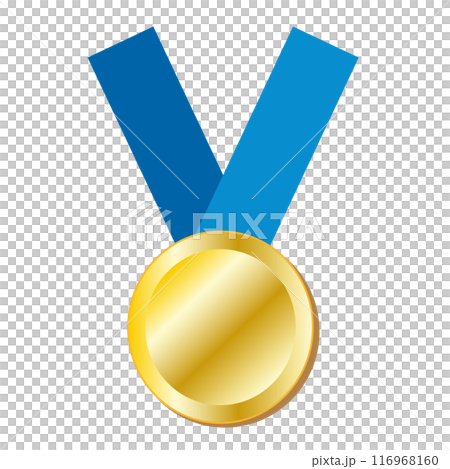 青いリボンのついた金メダルのイラスト 116968160