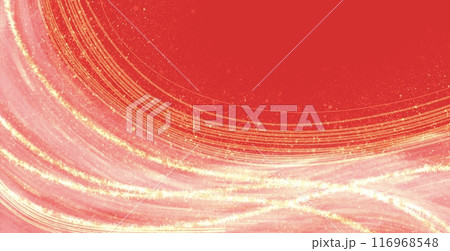 鮮やかな赤の背景とゴールドの波の和風イラストレーション	 116968548