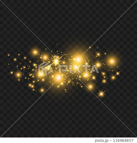 Cluster of golden sparkles and starbursts with glowing effect. Vector Cluster of golden sparkles and starbursts with glowing effect. Vector 116968657