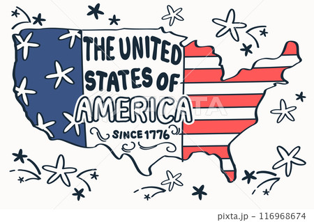Map of the United States of america with the words about independence day, 4th of July . Vector . 116968674