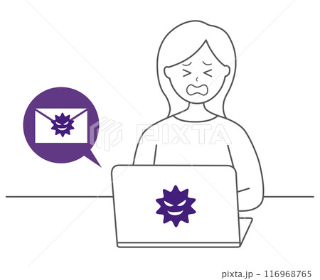 迷惑メールを受信して困る女性のイラスト素材 116968765