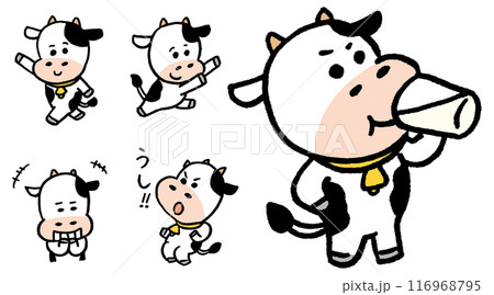 白と黒のコミカルでかわいい牛のキャラ素材 白と黒のコミカルでかわいい牛のキャラ素材 116968795