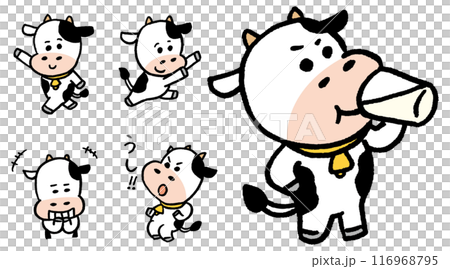 白と黒のコミカルでかわいい牛のキャラ素材 白と黒のコミカルでかわいい牛のキャラ素材 116968795