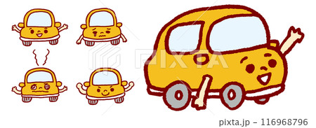 黄色で小さくかわいく丸っこい自動車のキャラ素材 黄色で小さくかわいく丸っこい自動車のキャラ素材 116968796