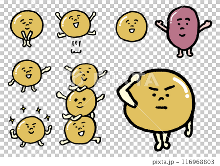 圓潤可愛的大豆人物素材，光澤光滑，呈棕色 116968803