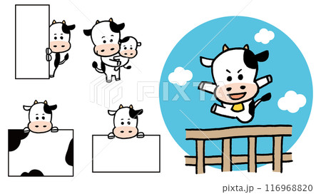 白と黒のコミカルでかわいい牛のキャラ素材 116968820