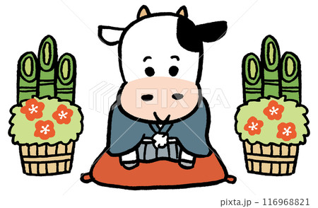 白と黒のコミカルでかわいい牛のキャラ素材 116968821