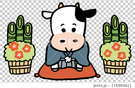 黑白滑稽可愛的牛人物素材 116968821