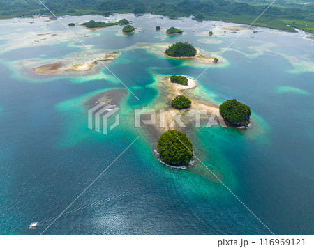 Drone survey of Britania Group of Islands. Boslon Island. Mindanao, Philippines. 116969121
