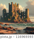Abandoned Castle and Sea Surf. AI Generated 116969393