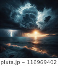 Sea Dawn and Lightning. AI Generated 116969402