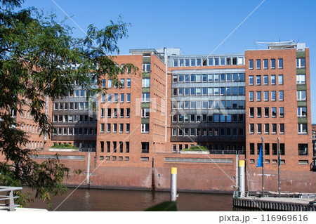 Facades of modern buildings in the city of Hamburg Germany. 116969616