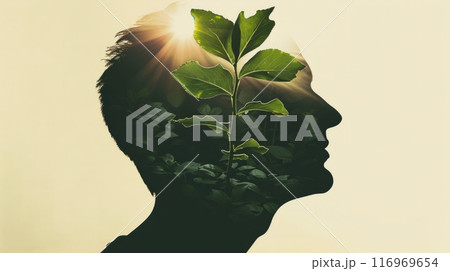 Mans Head With Plant Sprouting 116969654