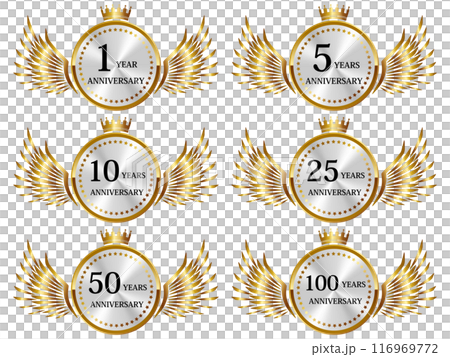 週年紀念羽毛徽章套裝 6 個金色 116969772