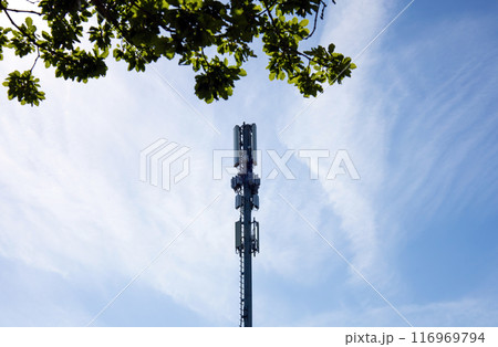 Cellural antenna and telecommunications tower. Mobile phone base station. 116969794