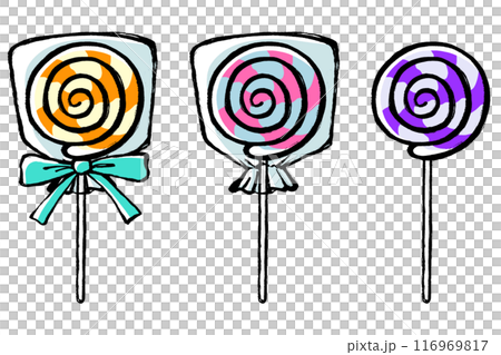 筆タッチのロリポップのイラストセット 筆タッチのロリポップのイラストセット 116969817