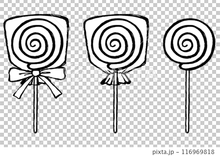 Set of monochrome brush-drawn lollipop line drawings 116969818