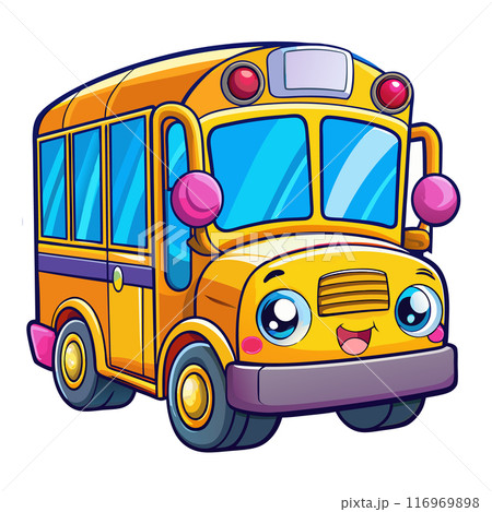 School bus for transportation of happy kids. Yellow bus, ready to drive children to school 116969898