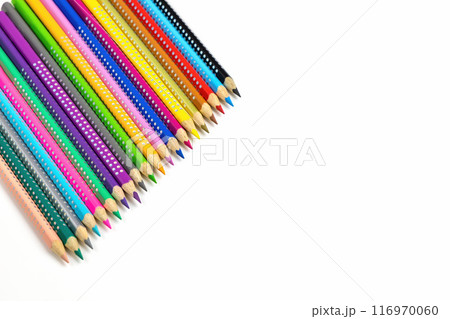 Colored pencils for drawing various colors for children. 116970060