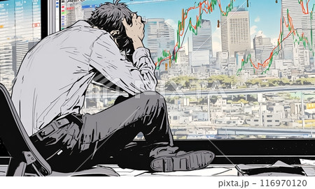 株価下落に落ち込んでいる男性：日経株価大暴落