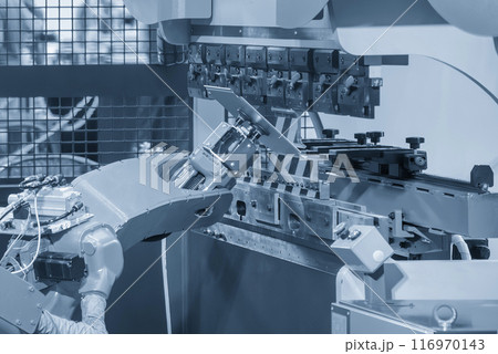 High technology bending machine  operation with robotic system. 116970143