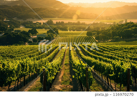 Beautiful Sunset Sky in Napa Valley Wine Country on Spring Vineyards , Mountains Beautiful Sunset Sky in Napa Valley Wine Country on Spring Vineyards , Mountains 116970270