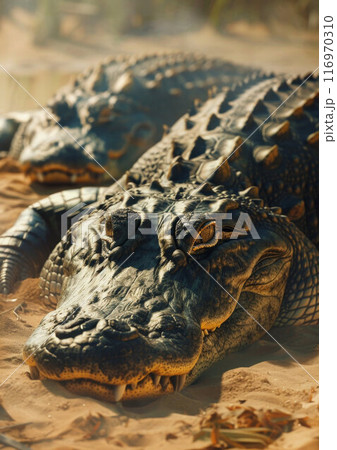 Two American Alligators (Alligator mississippiensis) at the marshland in Everglades National Park 116970310
