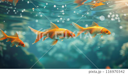 Beautiful goldfish in the aquarium 116970342
