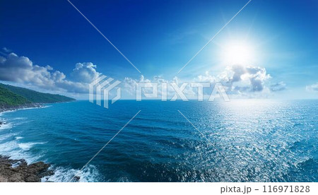 太陽の光が反射している海 116971828