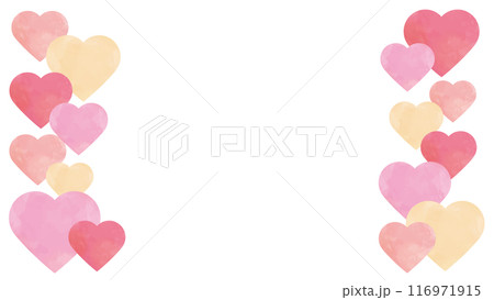 ハート　フレーム　水彩　左右　ピンクとオレンジと黄色	 116971915