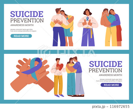 Illustration of empathy and support in a set of banners for World Suicide Prevention Day. 116972655