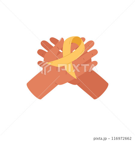 Vector illustration of hands with yellow ribbon on isolated background. Vector illustration of hands with yellow ribbon on isolated background. 116972662