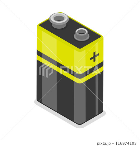 3D Isometric Flat Illustration of Battery Set, Alkaline Batteries Dfferent Size. Item 1 116974105