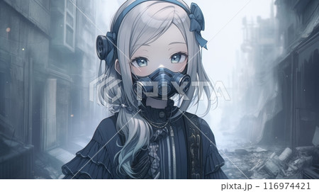 ガスマスクを付けた女の子イラスト,Generative AI AI画像 116974421