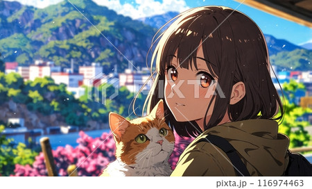 猫と女の子のアニメ風イラスト,Generative AI AI画像 猫と女の子のアニメ風イラスト,Generative AI AI画像 116974463