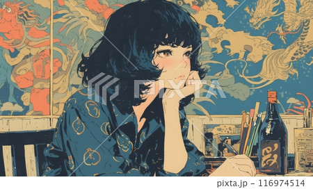 デスクワークをするおしゃれな女の子,Generative AI AI画像 116974514