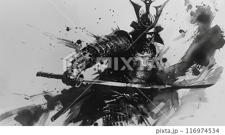 墨絵風の侍イラスト,Generative AI AI画像 116974534