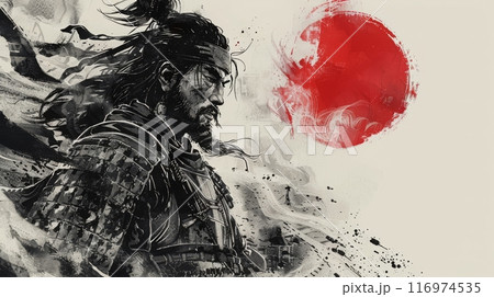 墨絵風の侍イラスト,Generative AI AI画像 116974535