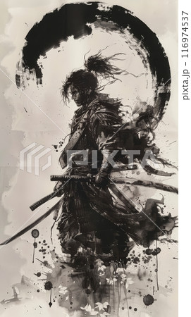 侍の水墨画,Generative AI AI画像 116974537
