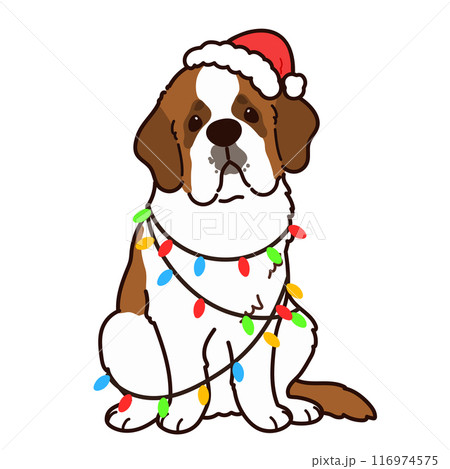 クリスマスのシンプルで可愛いセントバーナードのイラスト　主線あり 116974575
