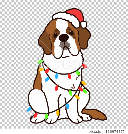 クリスマスのシンプルで可愛いセントバーナードのイラスト　主線あり 116974575