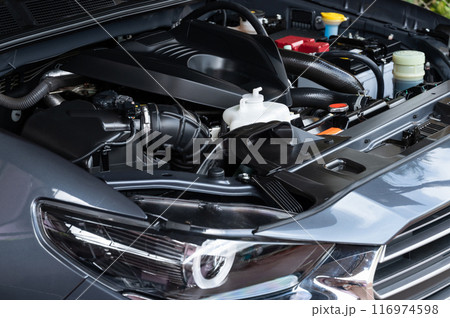 Open car bonnetwith clean motor Open car bonnetwith clean motor 116974598