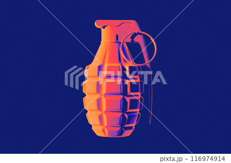 3d render of small explosive device, often thrown by hand, used in warfare and symbolizing conflict, destruction, and violence 116974914