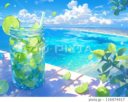 コバルトブルーの海と冷たいライムジュース 116974917