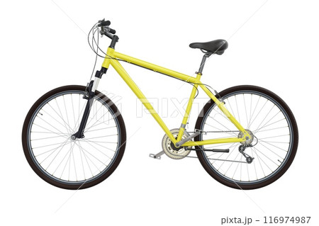 Yellow bicycle, side view isolated on white background, 3D illustration 116974987