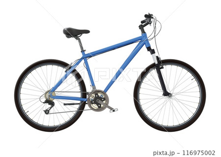Blue bicycle, side view isolated on white background, 3D illustration Blue bicycle, side view isolated on white background, 3D illustration 116975002