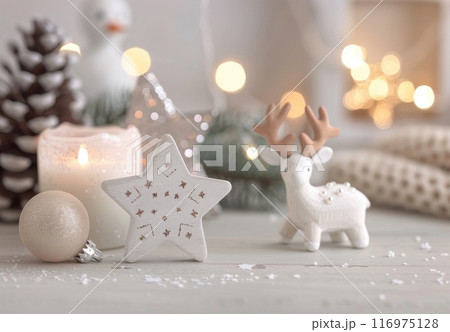 White Christmas Decorations on Table White Christmas Decorations on Table 116975128