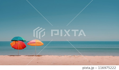 Colorful Umbrellas on a Sandy Beach Colorful Umbrellas on a Sandy Beach 116975222